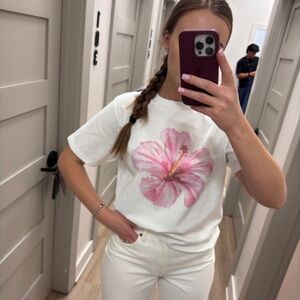 Abercrombie & Fitch White Tee with Pink Floral Accent